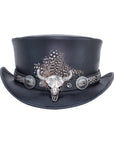 A True grit hat band on a black top hat