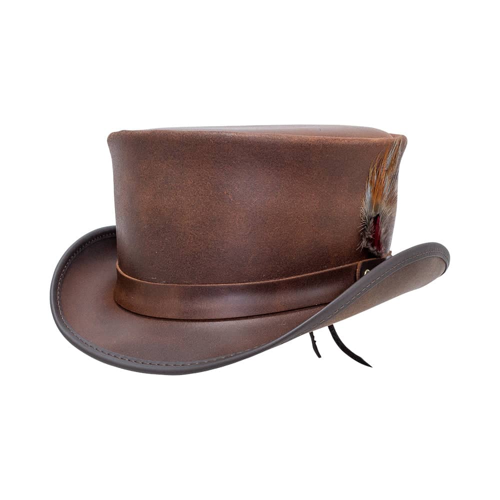  Marlow Brown Finished Feather Top Hat with LT Band by American Hat Makers