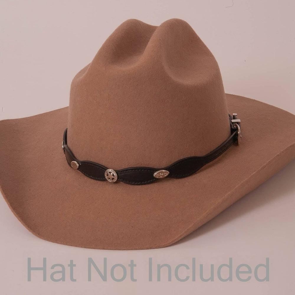 Marshall Black Leather Cowboy Hat Band on a brown felt hat