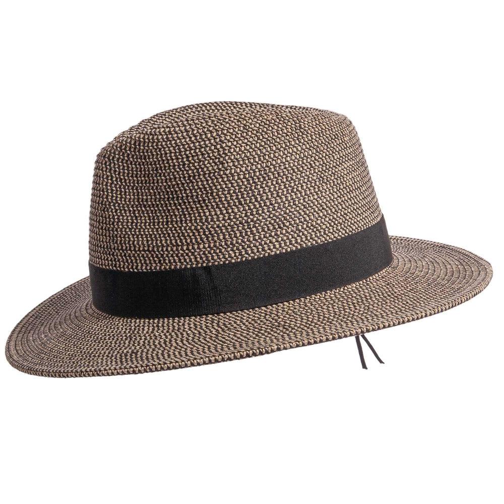 An angle right view of Nero black straw sun hat