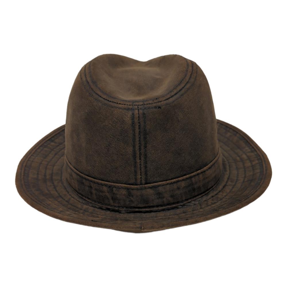 A back view of Otis brown fedora hat