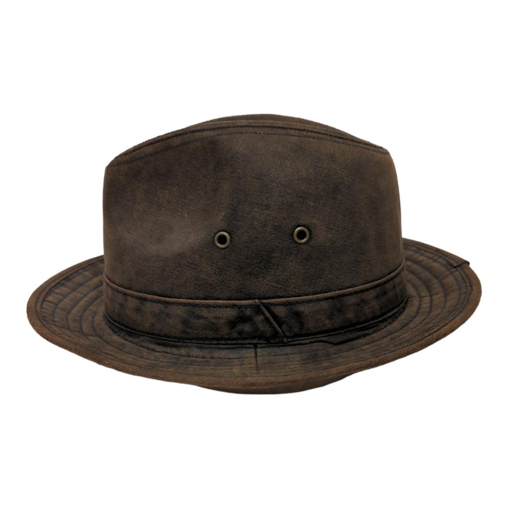A back view of Otis brown fedora hat