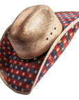 An angled side view of Patriot distressed straw cowboy hat 