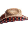 A side view of Patriot distressed straw cowboy hat 