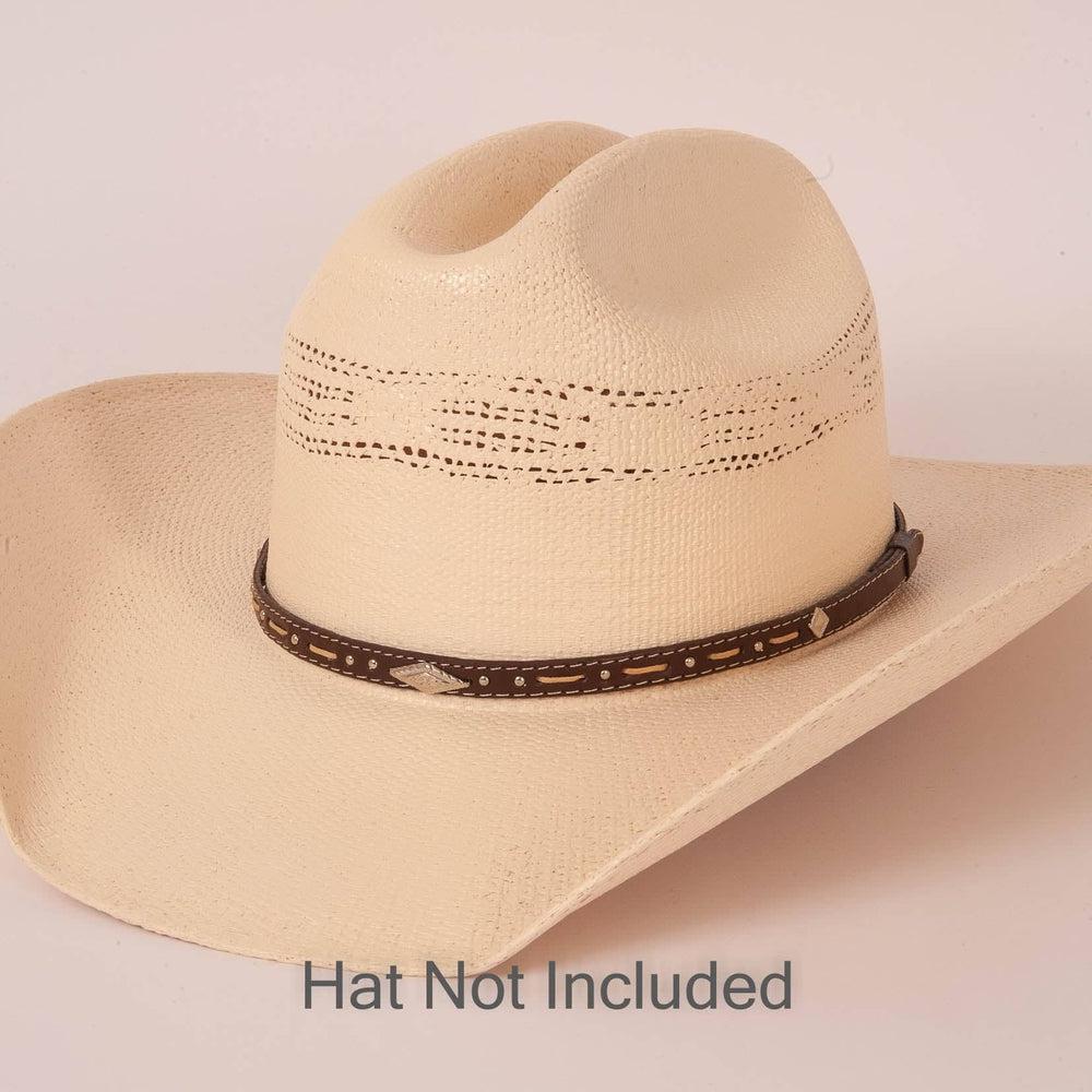 Piney Brown Hat Band on a cream hat