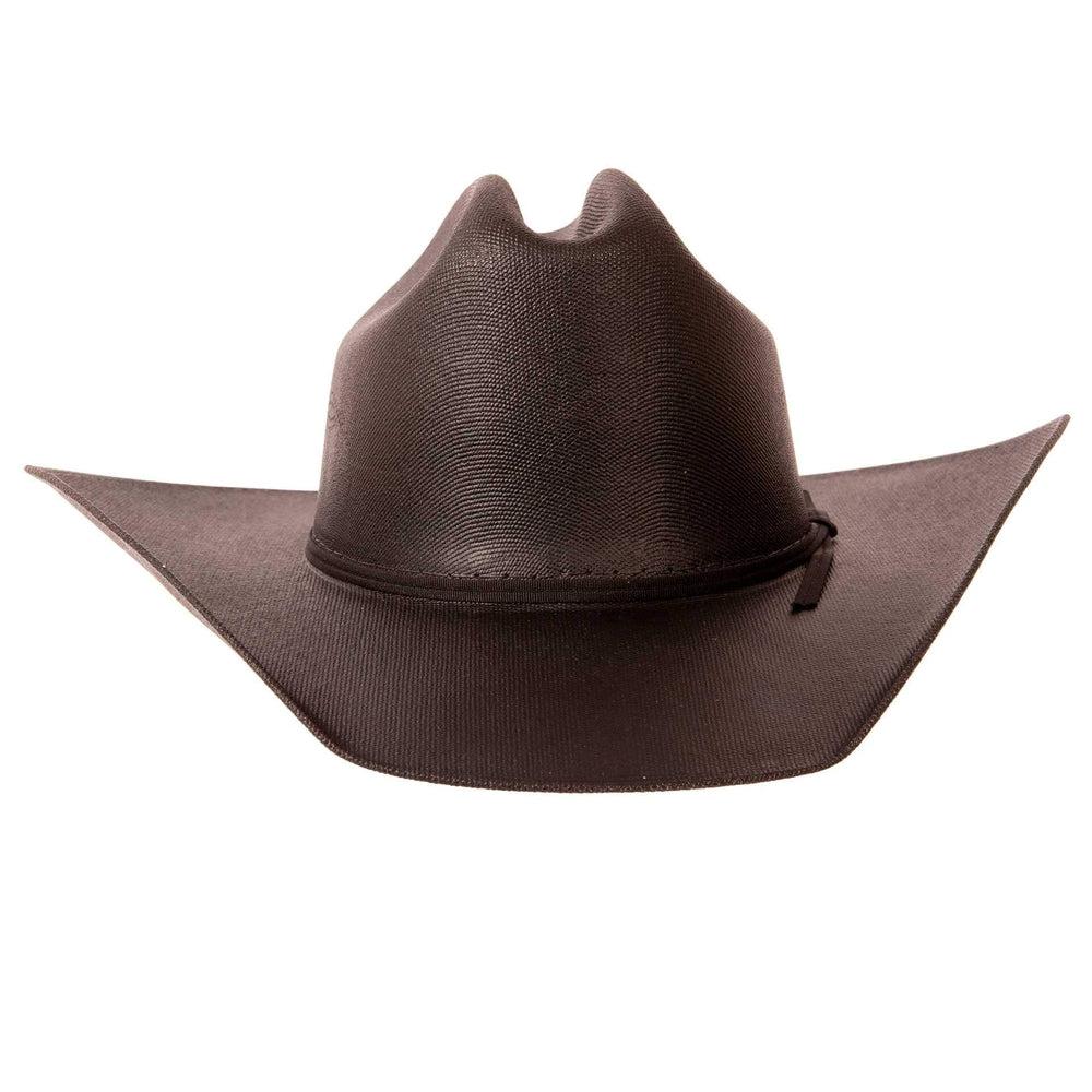 A front view of a Pioneer Black Straw Cowboy Hat 