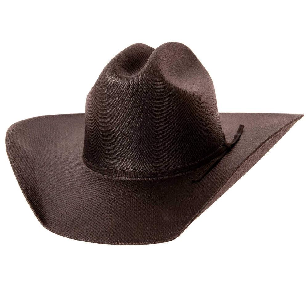 A back angled view of Pioneer Black Straw Cowboy Hat