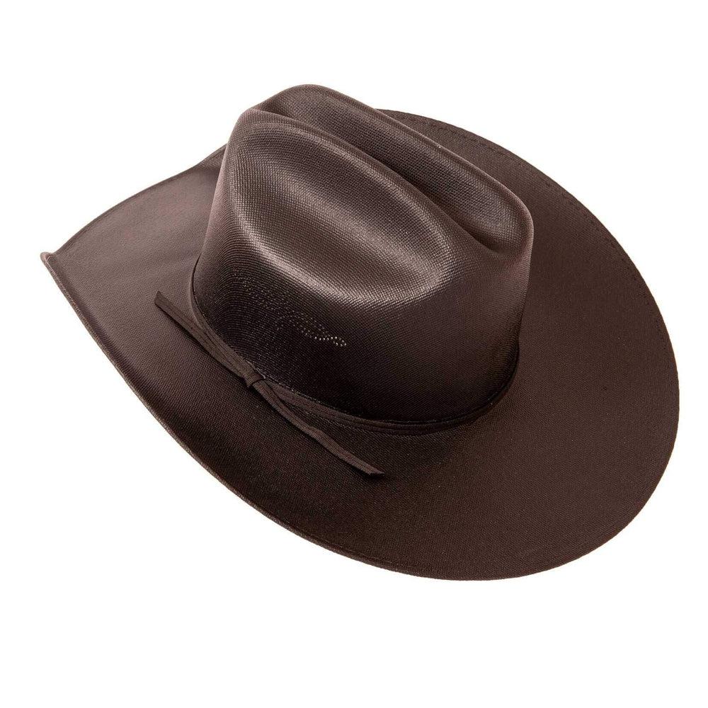 A left side view of Pioneer Black Straw Cowboy Hat 