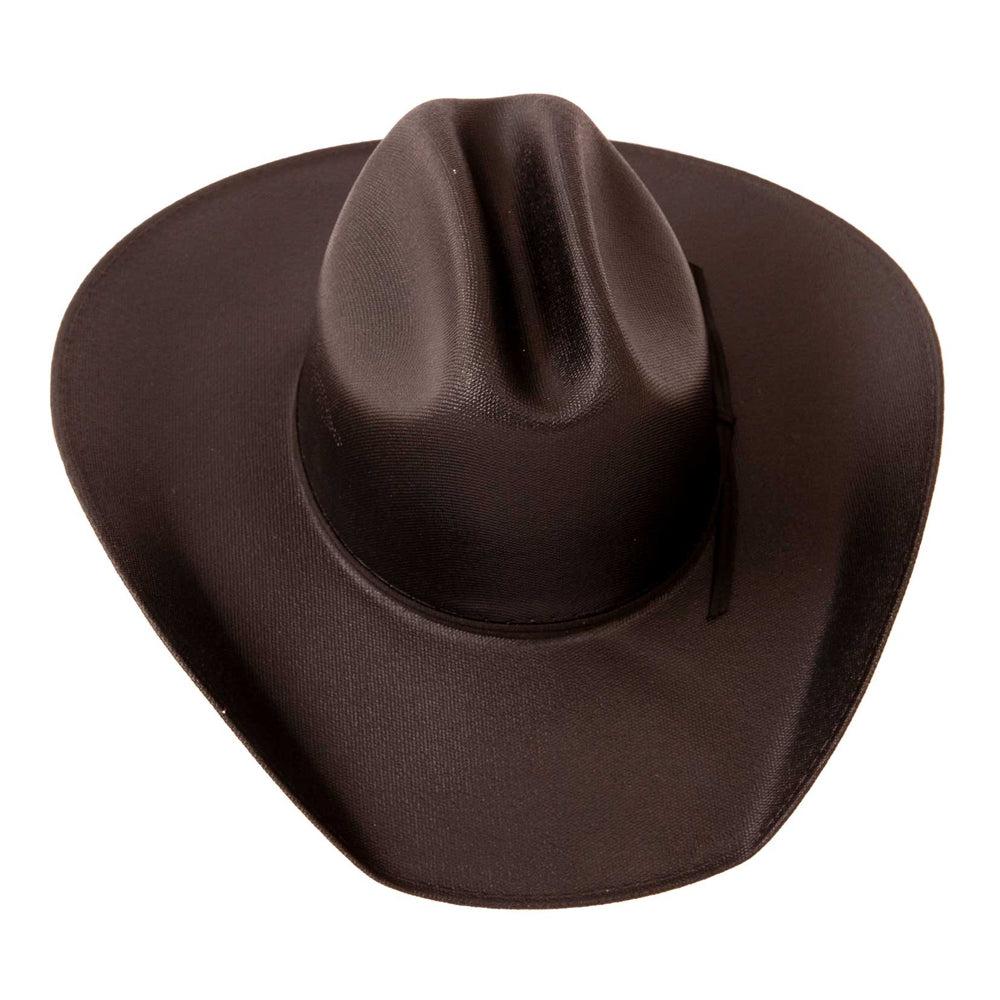 A top view of a Pioneer Black Straw Cowboy Hat