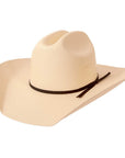 An angle view of a Pioneer Cream Straw Cowboy Hat 