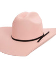 an angle view of a Pioneer Pink Straw Cowboy Hat