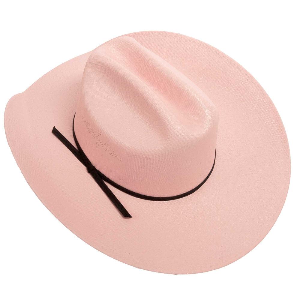 a back view of a Pioneer Pink Straw Cowboy Hat 