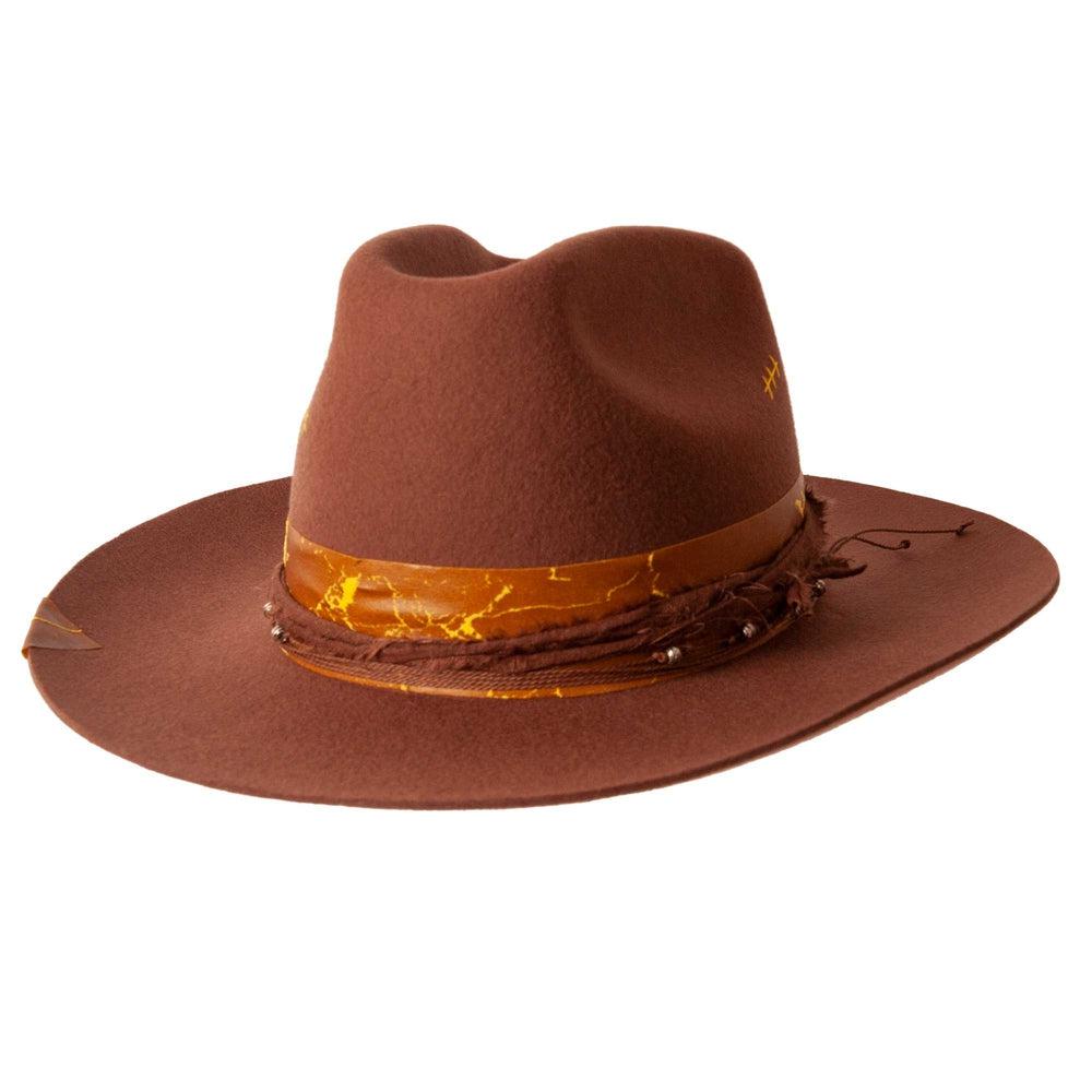 An angle view of Ralston Brown Western Felt Hat 