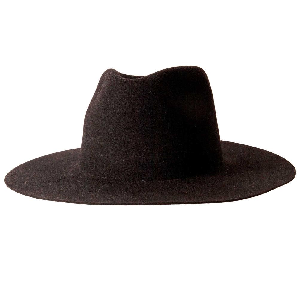 A side view of Black Rancher Felt Fedora Hat 