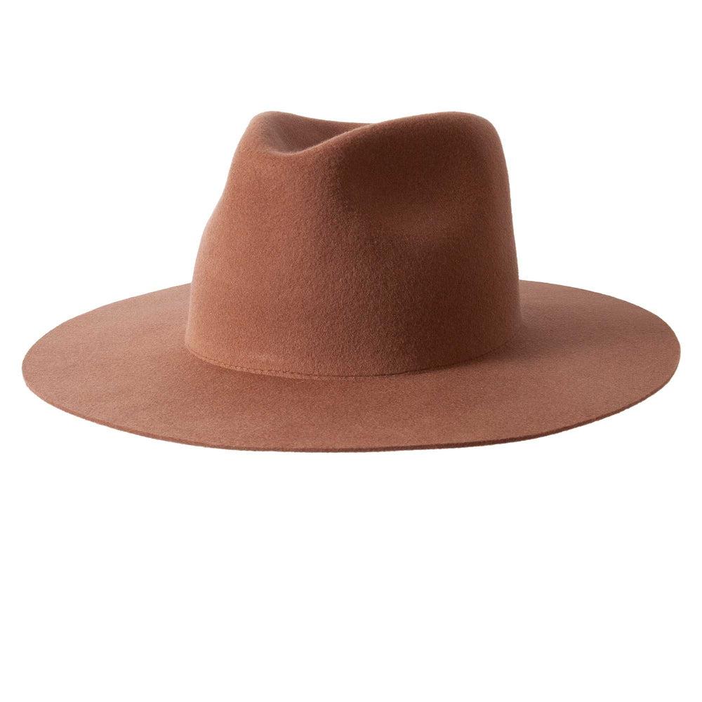 A left view of Brown Rancher Felt Fedora Hat 