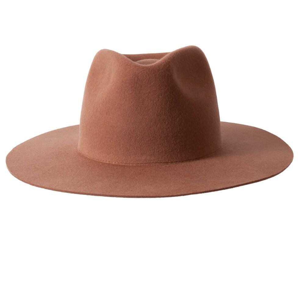 A front view of Brown Rancher Felt Fedora Hat 
