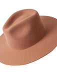 An angle view of Tan Rancher Felt Fedora Hat 