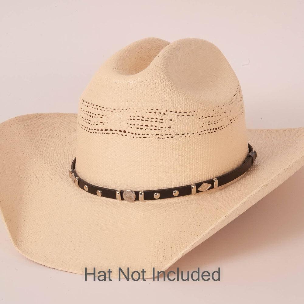 Rawlins Black Hat Band on a cream hat