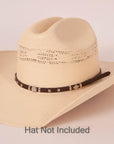 Rawlins Brown Hat Band on a cream hat