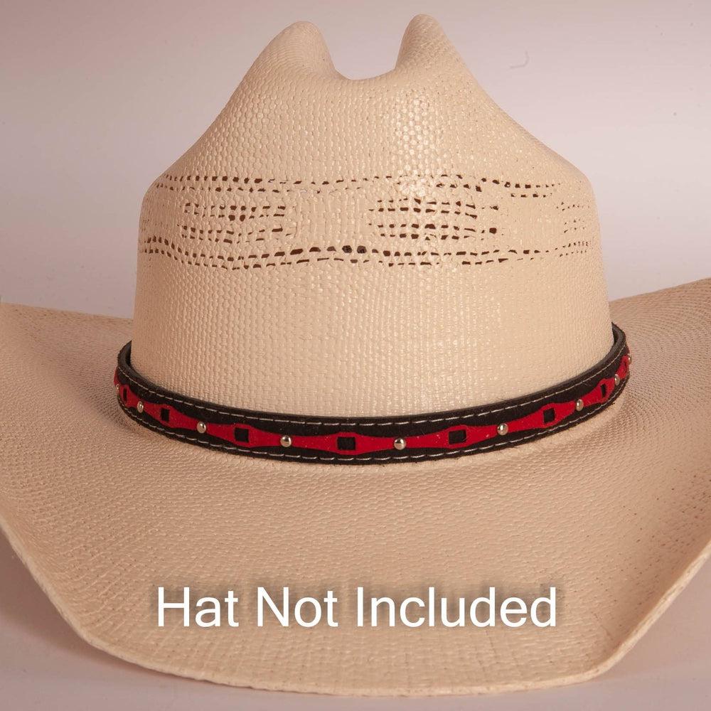 Red Line Cowboy Hat Band on a cream hat