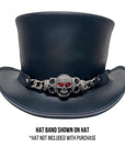 A front view of a Red Eye Skull Black Leather Band 