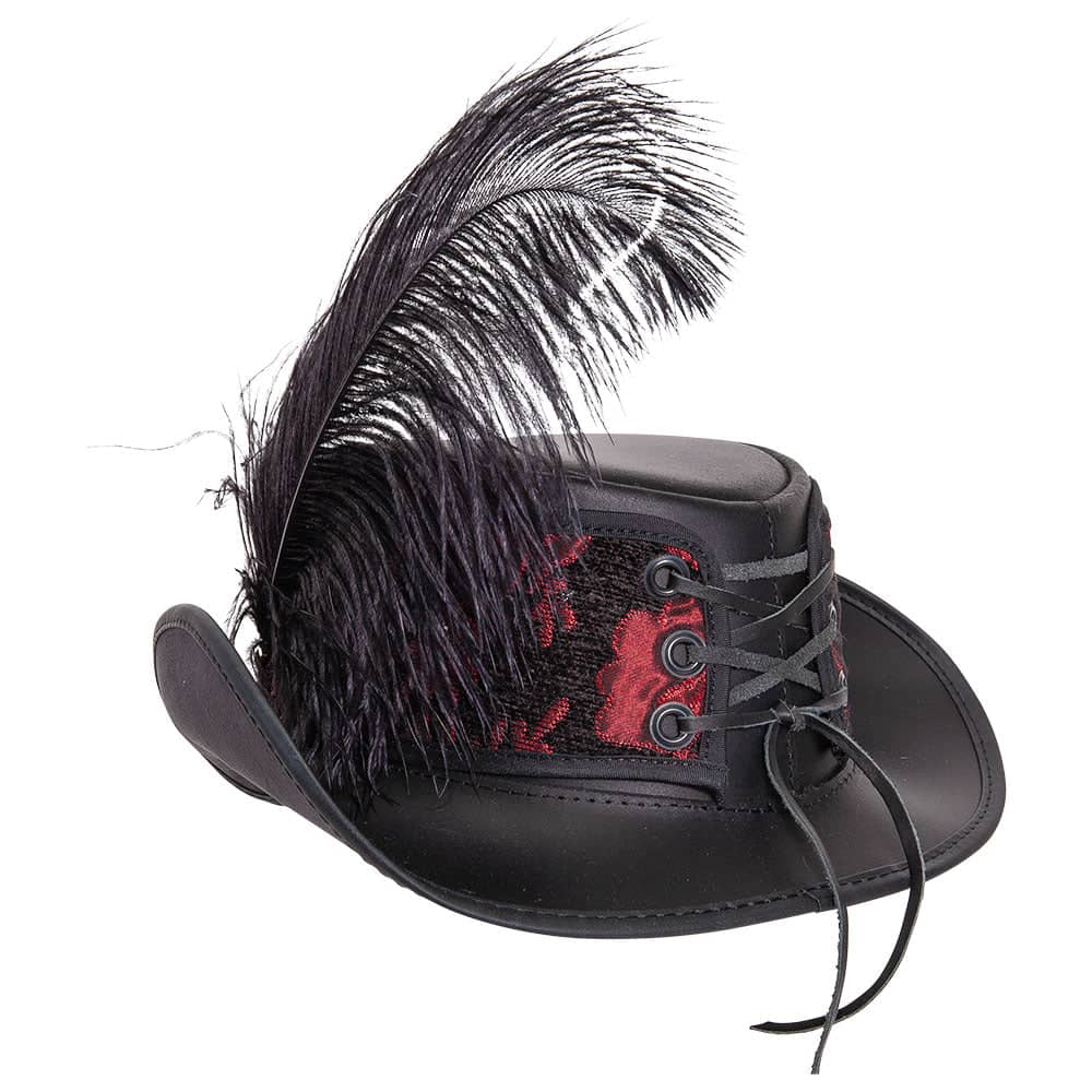 Reversible Ren | Womens Black Leather Festival Hat with Red