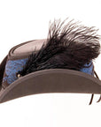 Side view of a Blue & Purple Leather Hat by American Hat Makers