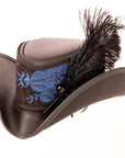 Angle view of a Blue & Purple Leather Hat 