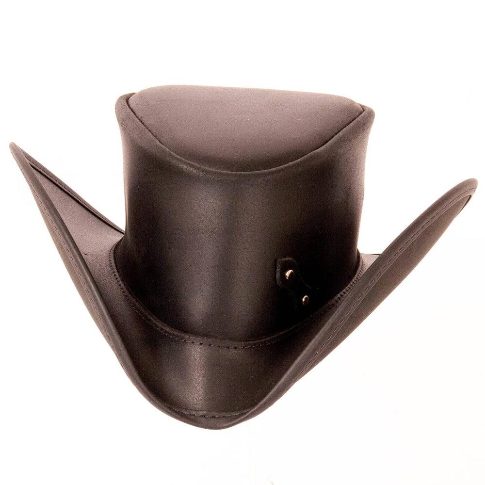 A front view of a Reversible Ren Leather Hat 