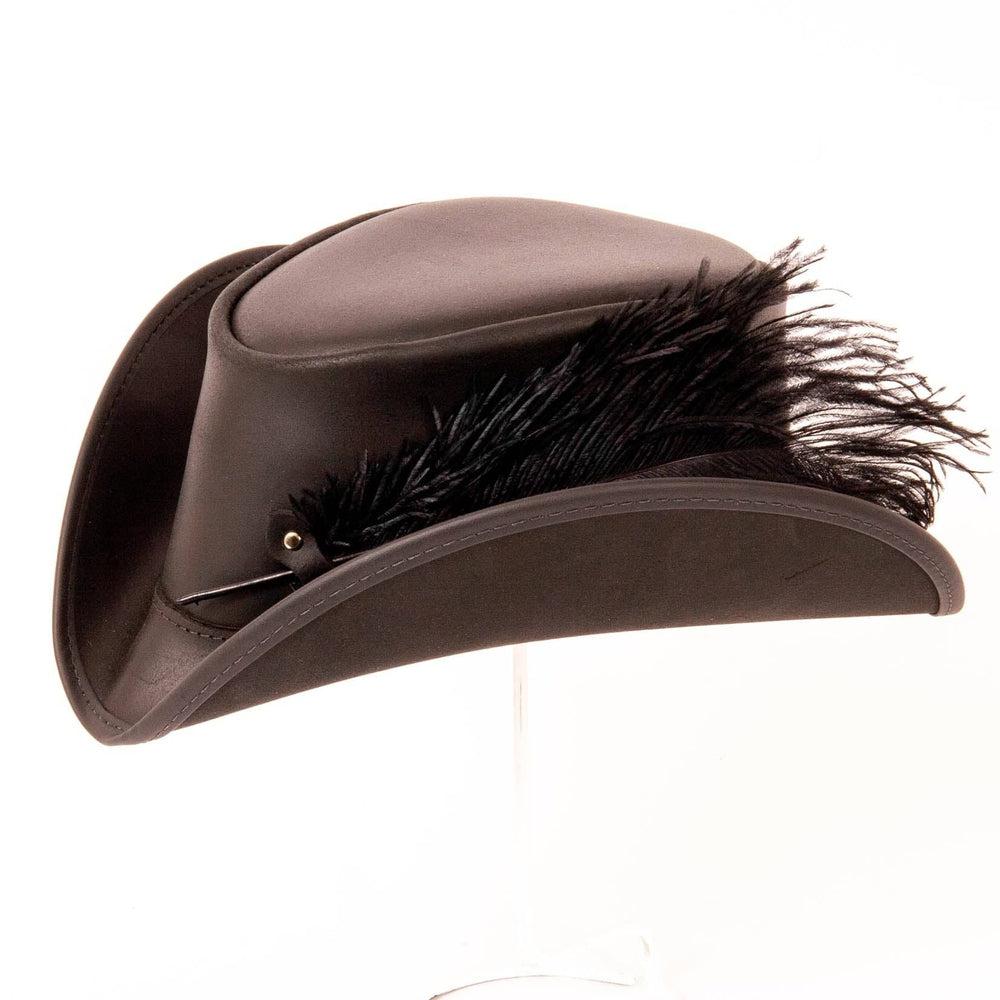 An angle view of a Reversible Ren Leather Hat