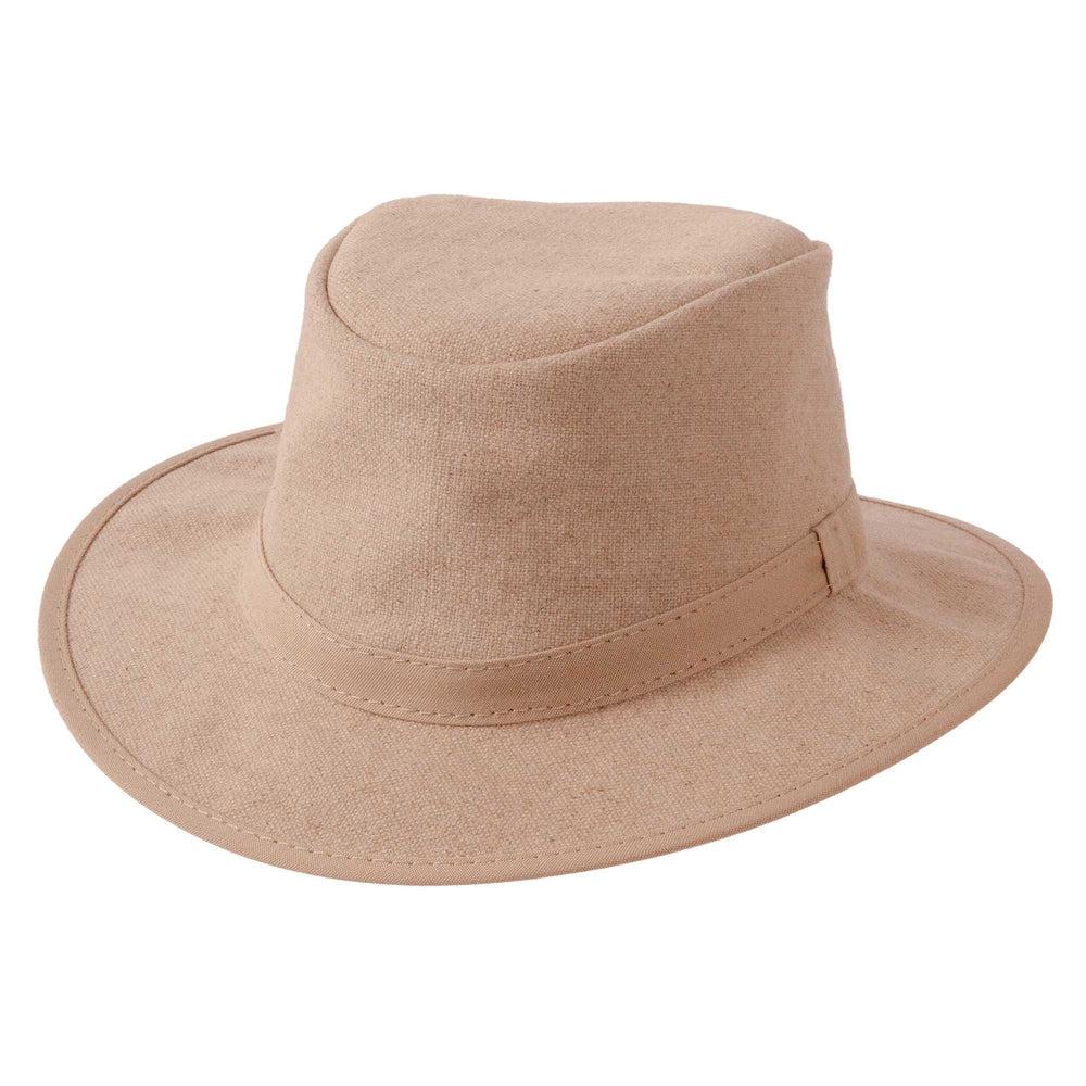 A side view of Rogan Hemp Fabric Khaki Sun Hat 