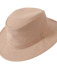 An angle view of Rogan Hemp Fabric Khaki Sun Hat 