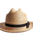 A side view of Sawyer brown straw sun hat 