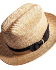 An angled top view of Sawyer brown straw sun hat 
