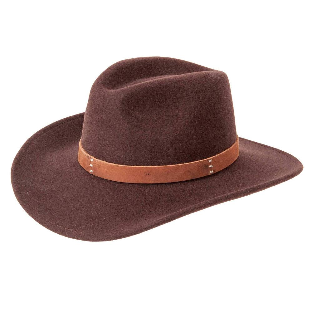 An angle view of a Scout Brown Felt Hat 