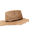 A side view of a Seabrook Natural Straw Hat