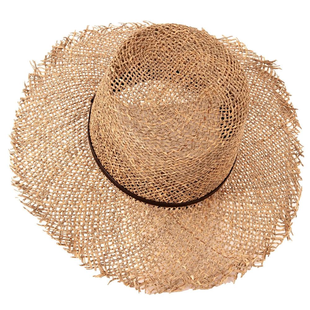 A top view of a Seabrook Natural Straw Hat