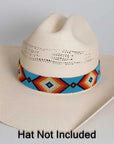 shawnee multicolor beaded hat band shown on a straw cowboy hat