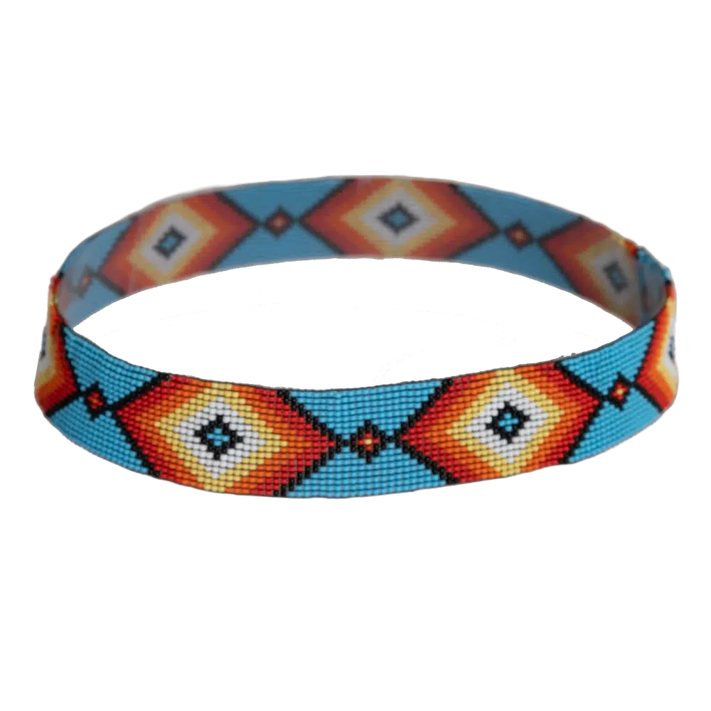 Hat Band, Hatband, Cowboy, Western, Leather, Beaded, Multi-Color, Aztec Designs, Handmade in Guatemala 7/8 x 21 (Hatband 7)