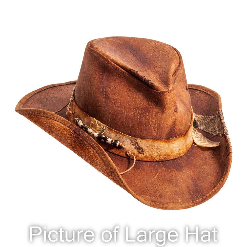 A left angled view of a sidewinder brown hat