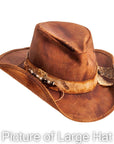A left angled view of a sidewinder brown hat