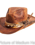 An Angle view of a sidewinder brown hat