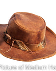 A back view of a sidewinder brown hat