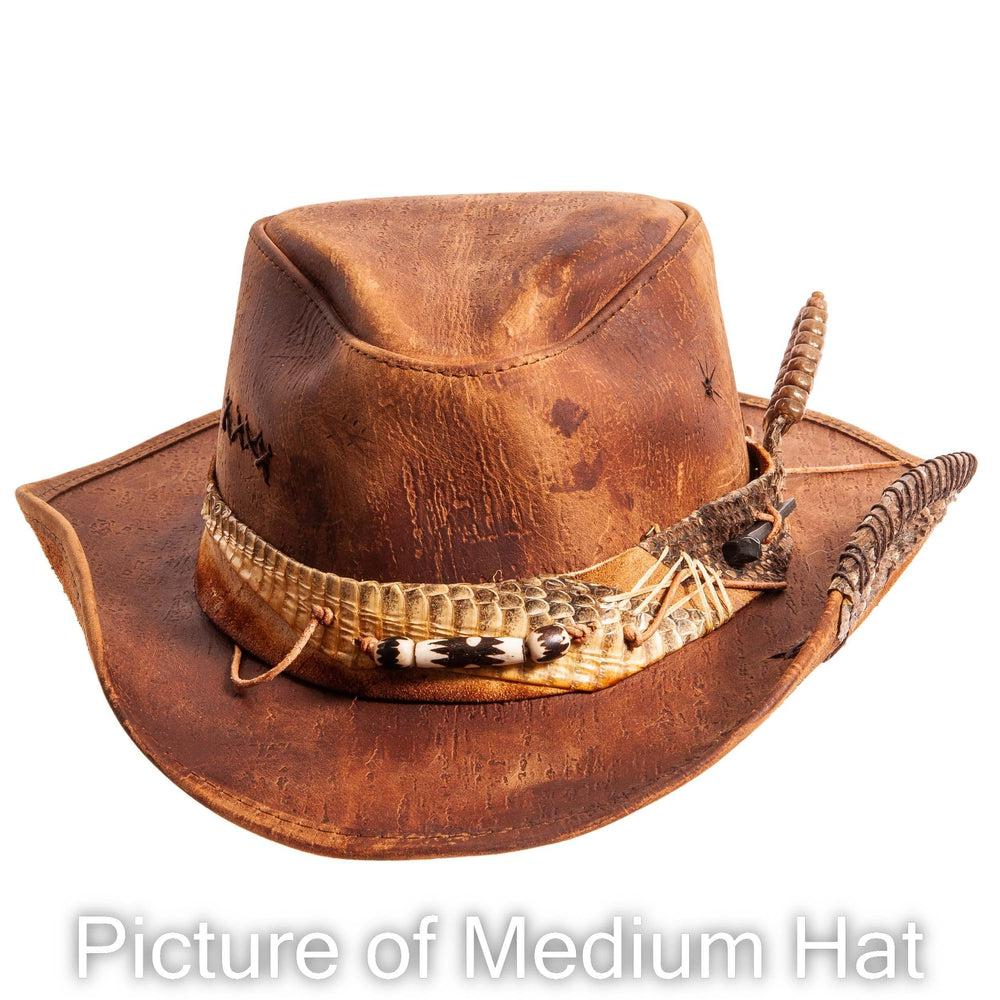 A Front view of a sidewinder brown hat