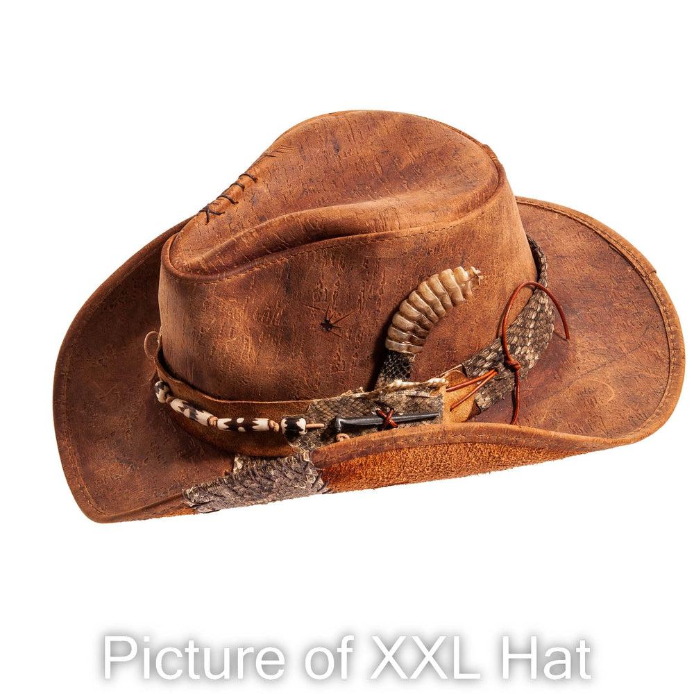 A side view of a sidewinder brown hat