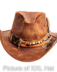 A front view of a sidewinder brown hat