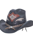 Storm Black Leather Cowboy Hat with Rattlesnake Skin Band by American Hat Makers
