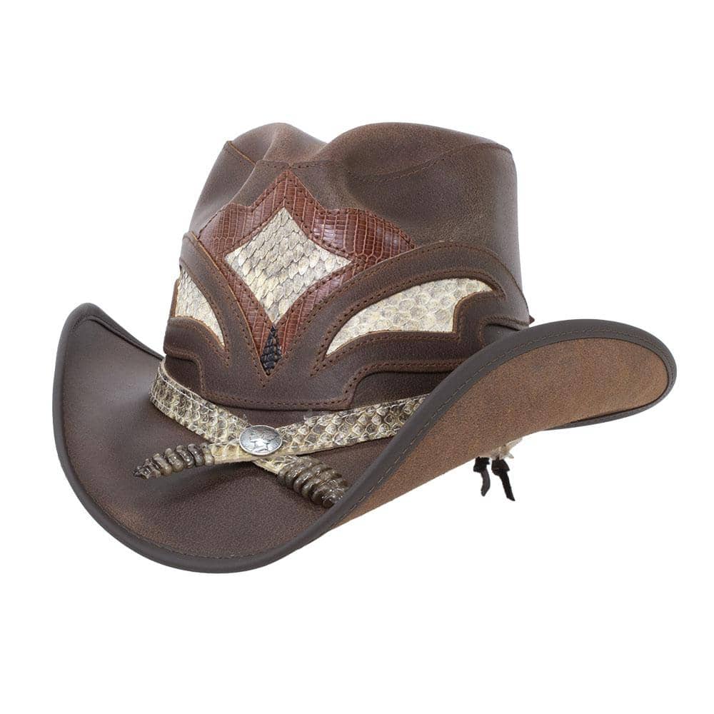 Storm Brown Leather Cowboy Hat with Rattlesnake Skin Band by American Hat Makers