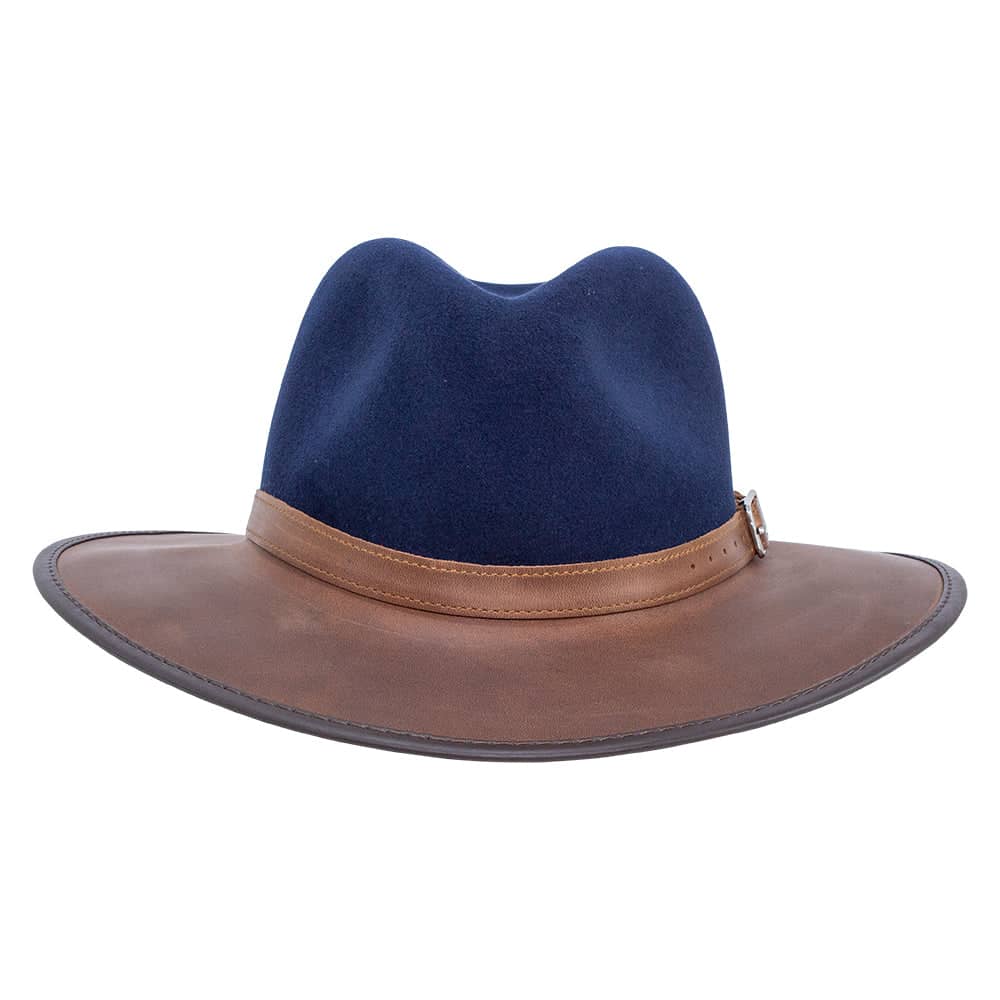 Summit Navy Leather Felt Fedora Hat by American Hat Makers - Hover