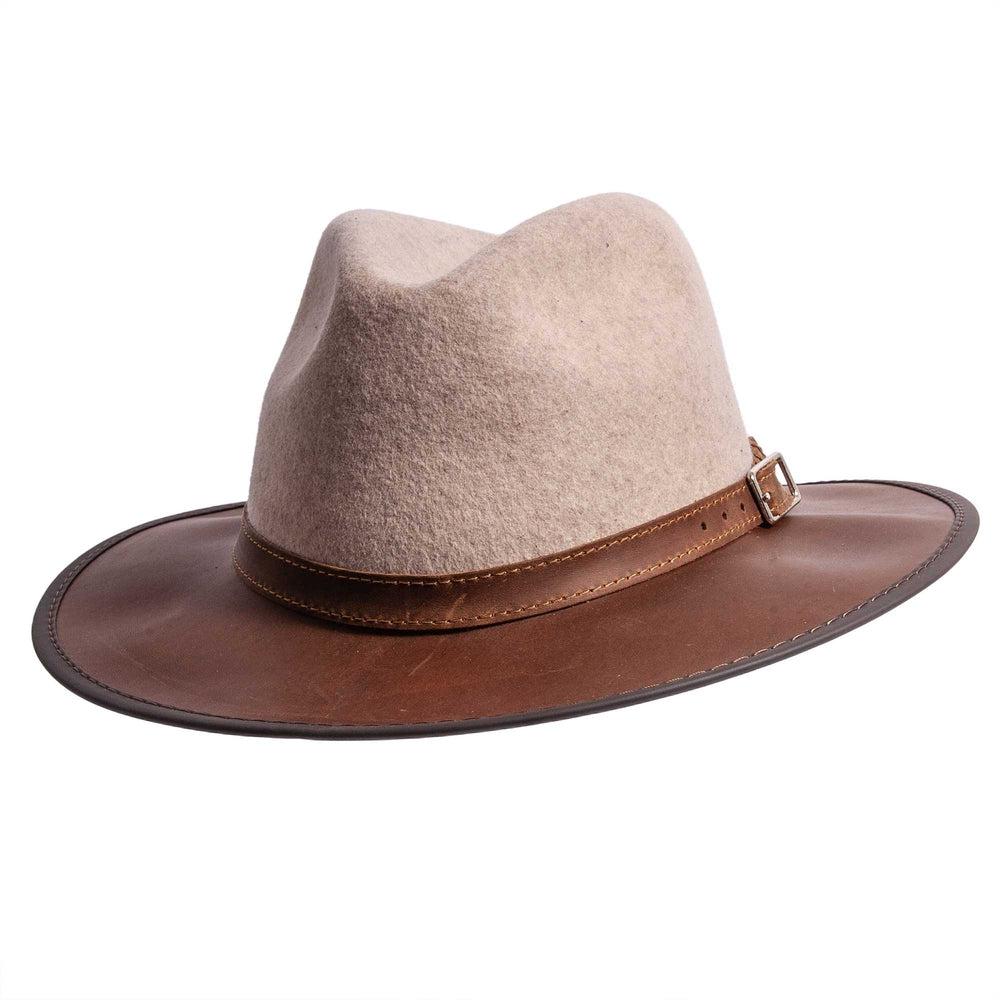 An angle left view of oatmeal color summit felt fedora 